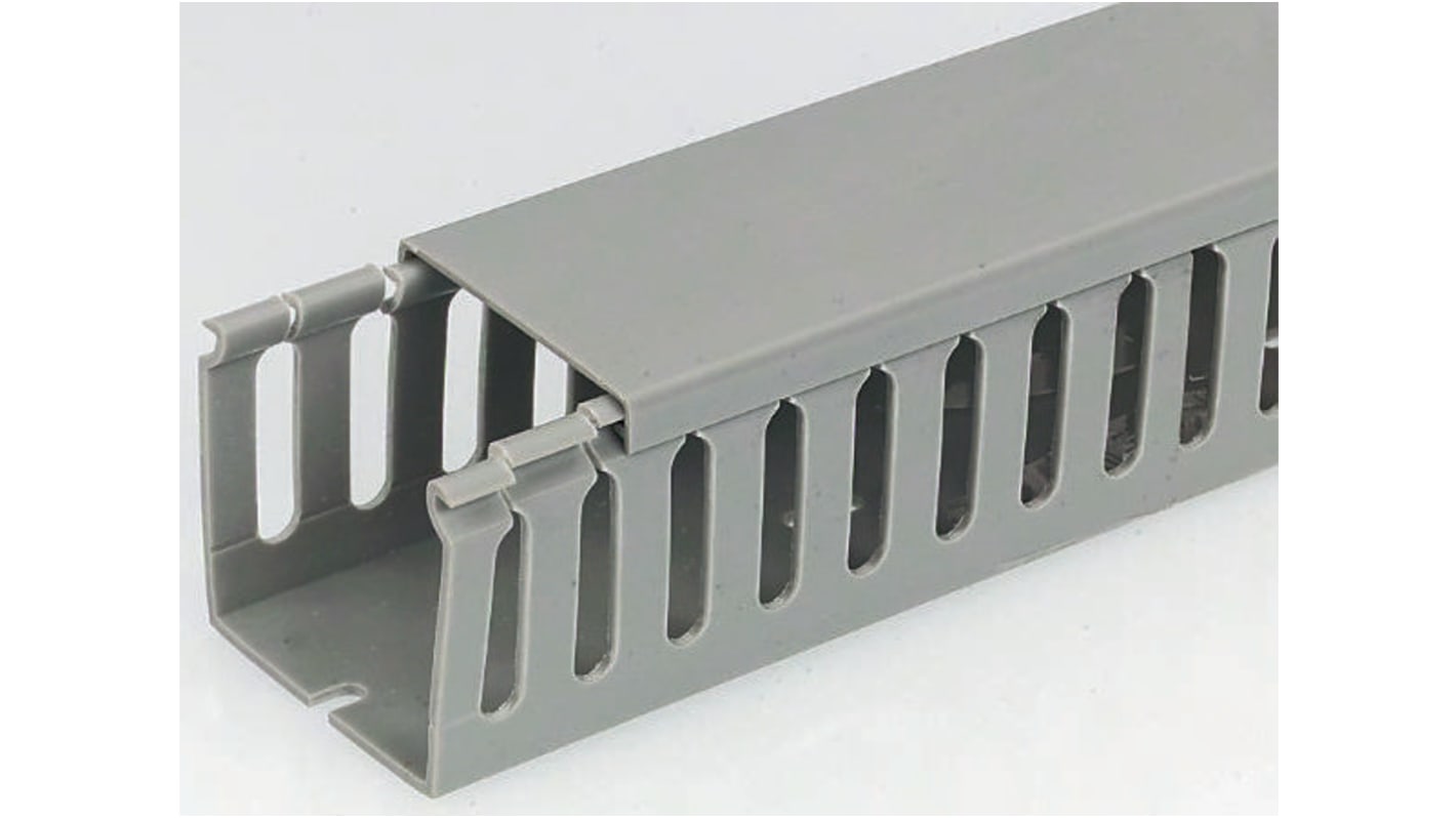 RS PRO Grey Slotted Panel Trunking - Open Slot, W60 mm x D100mm, L2m, PVC