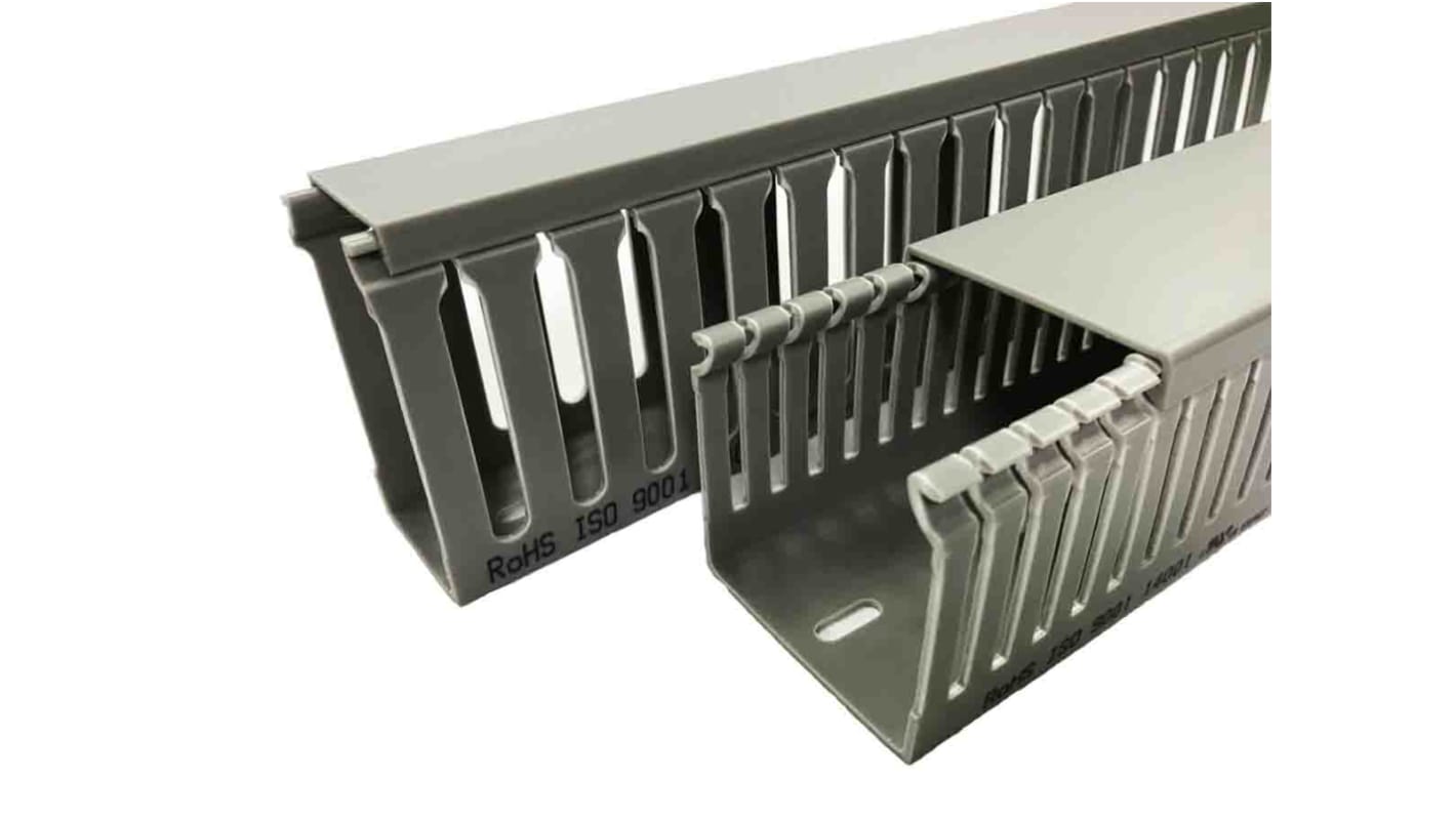 RS PRO Grey Slotted Panel Trunking - Open Slot, W25 mm x D25mm, L2m, PVC