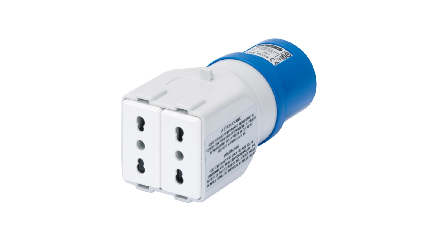 Adattatore connettore di alimentazione industriale Gewiss, 1 x 2P + E, 1 x 2P + E, 16A