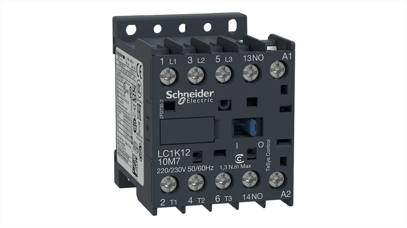 Schneider Electric TeSys K LC1K Contactor, 24 V ac Coil, 3-Pole, 12 A, 5.5 kW, 3NO, 690 V ac