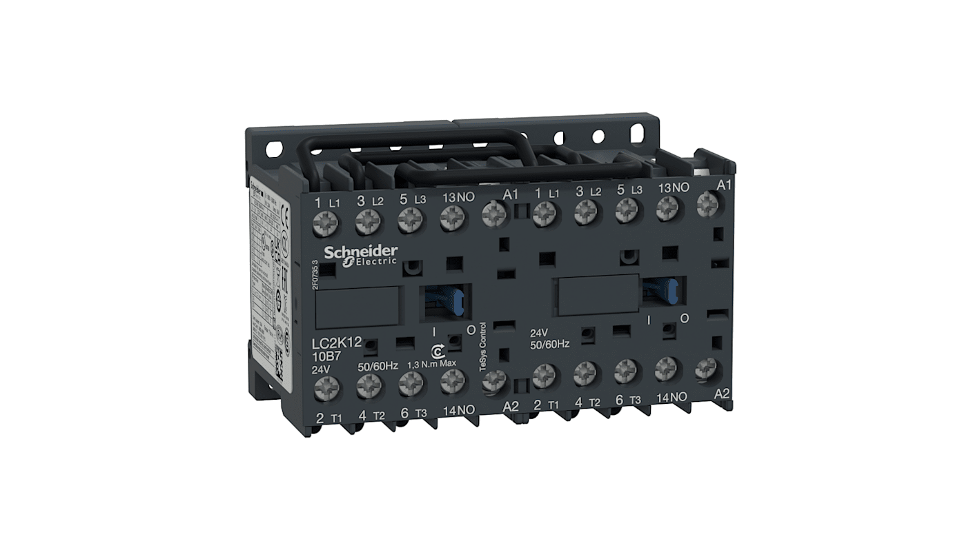 Schneider Electric TeSys K LC2K Reversing Contactor, 24 V ac Coil, 3-Pole, 12 A, 5.5 kW, 3NO, 690 V ac