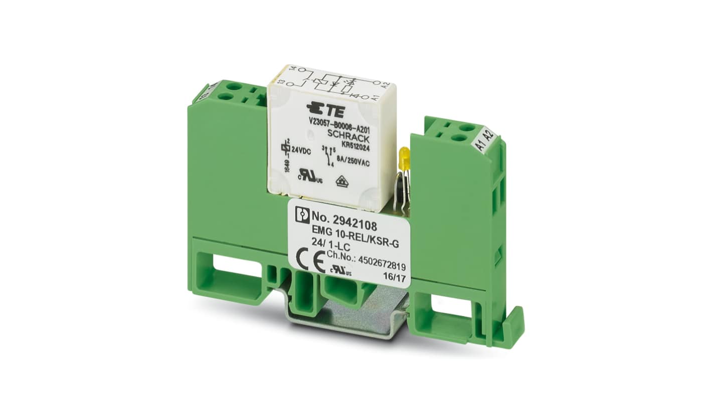 Phoenix Contact EMG 10-REL/KSR-G 24/1-LC Series Interface Relay, DIN Rail Mount, 24V dc Coil, SPST, 1-Pole
