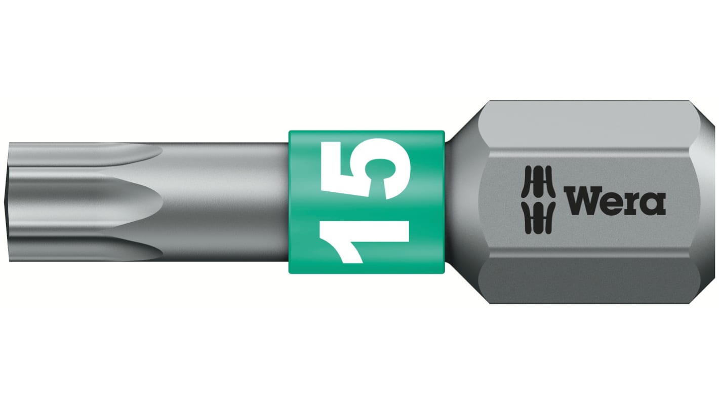 Wera Torx Screwdriver Bit, TX 15 Tip, 25 mm, 25 mm Overall