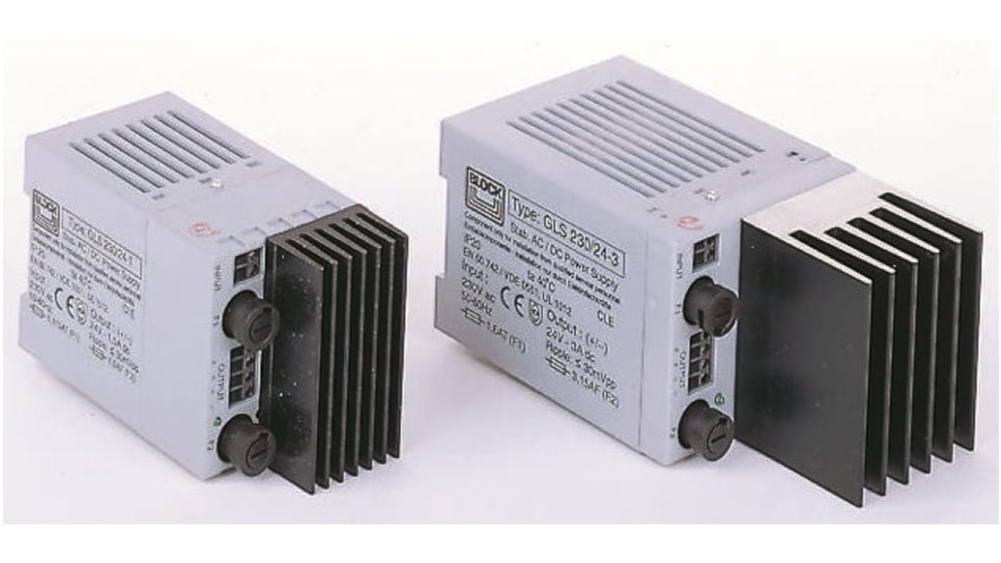 Block GLS Linear DIN Rail Power Supply, 230V ac ac Input, 24V dc dc Output, 2A Output, 48W