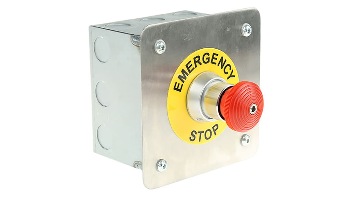 Craig & Derricott Stay Put Control Station Switch - SPDT, Stainless Steel, 9 Cutouts, Red, Emergency Stop, IP65