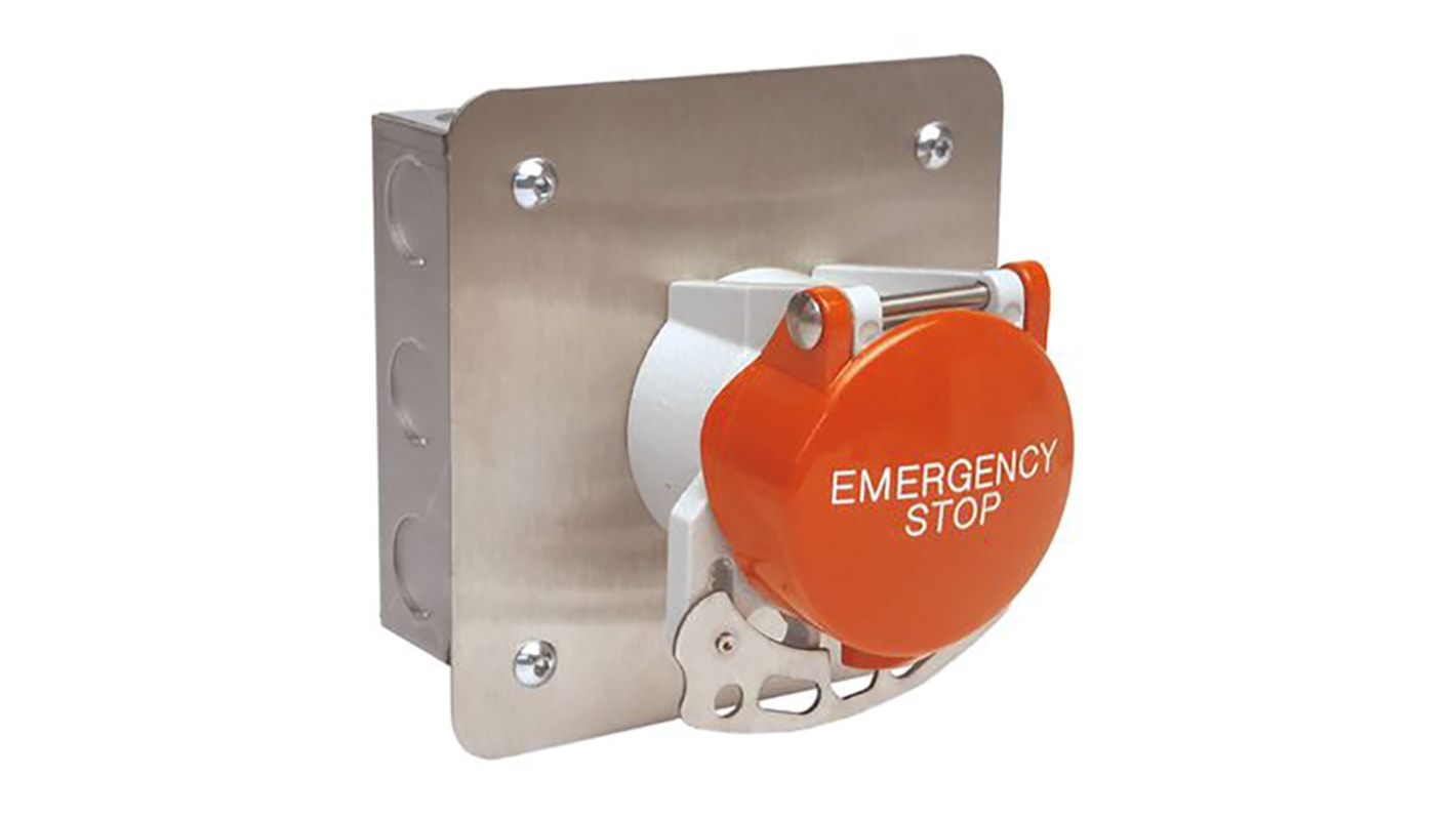Craig & Derricott Stay Put Control Station Switch - SPDT, Stainless Steel, 9 Cutouts, Red, Emergency Stop, IP65