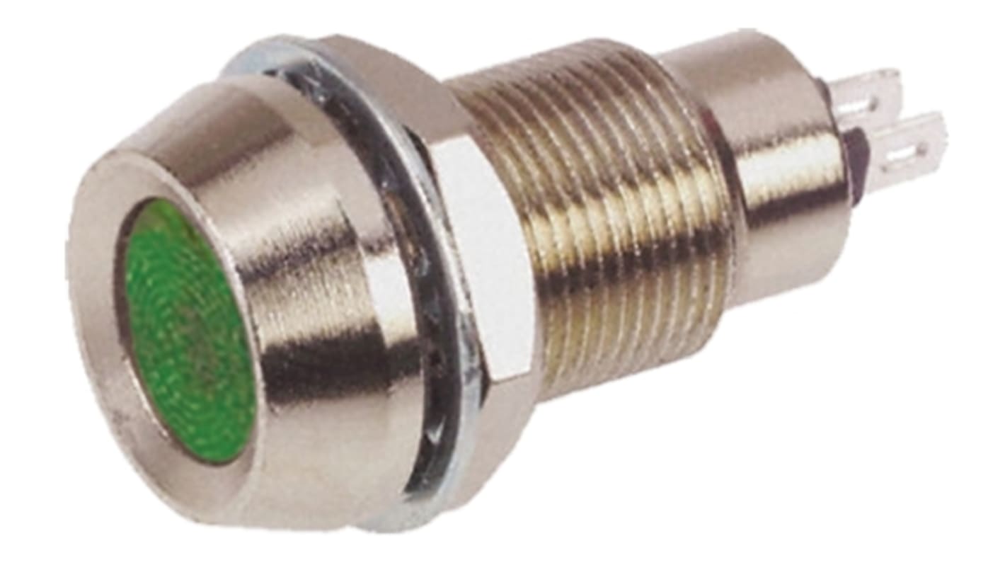 Marl Green Panel Mount Indicator, 110V ac, 12.7mm Mounting Hole Size, Solder Tab Termination, IP67