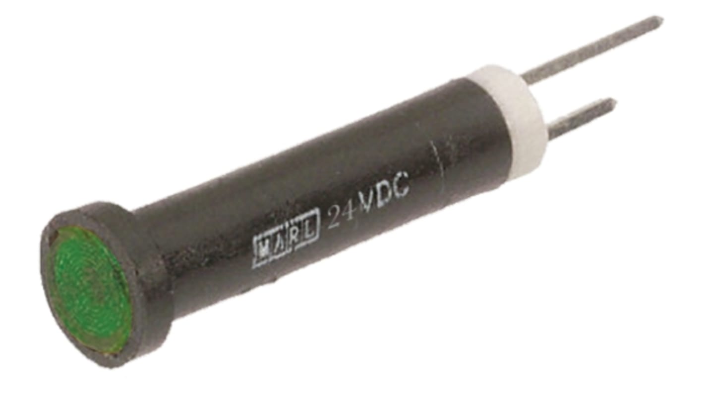 Indicatore Marl Verde a LED, 24V cc, A filo, foro da 4.8mm