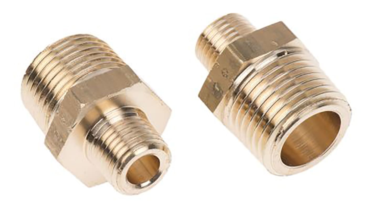 Legris Brass Pipe Fitting, Straight Threaded Adapter, Male R 1/2in to Male R 1/8in