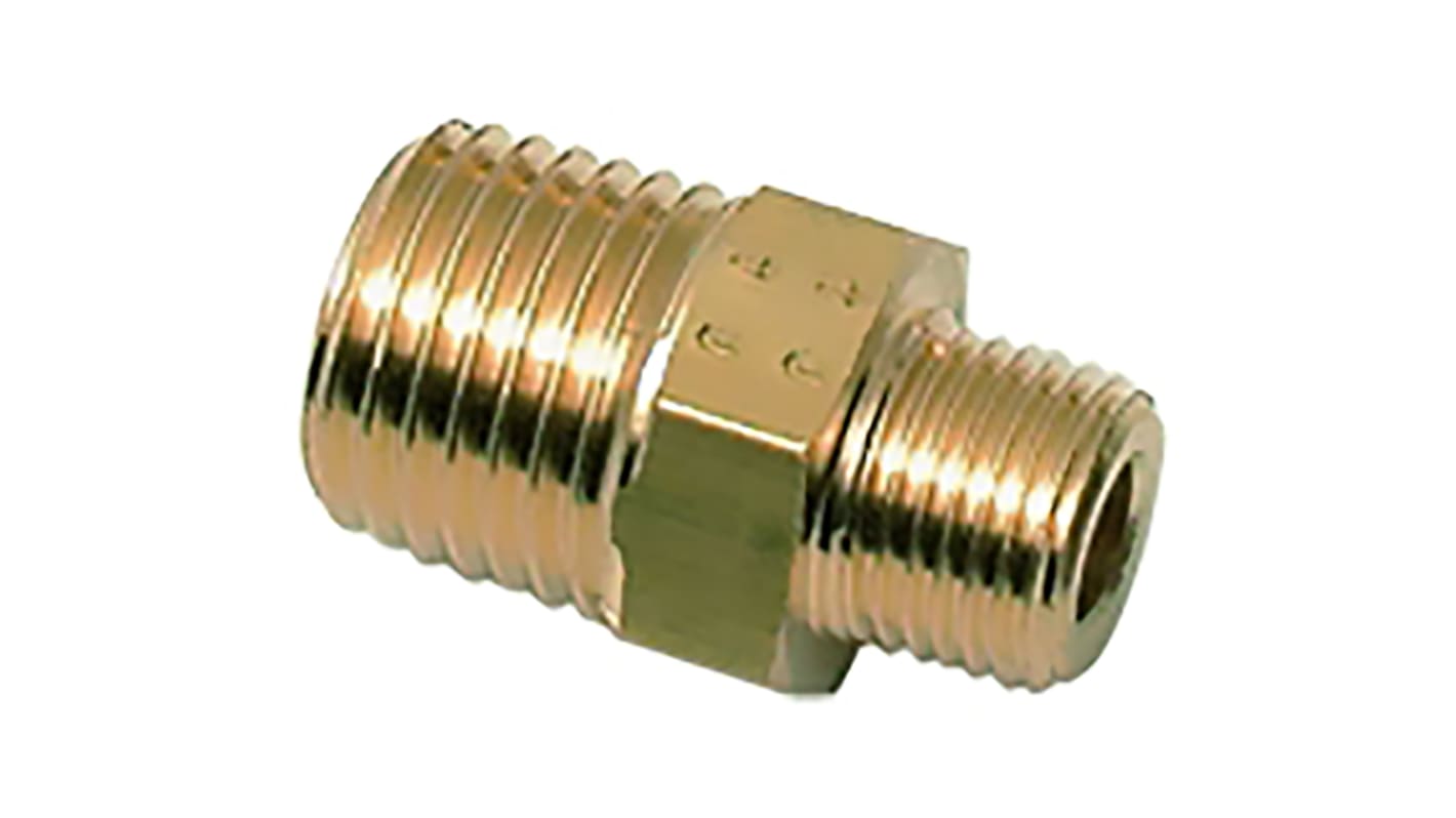 Legris Brass Pipe Fitting, Straight Threaded Adapter, Male R 3/4in to Male R 3/8in