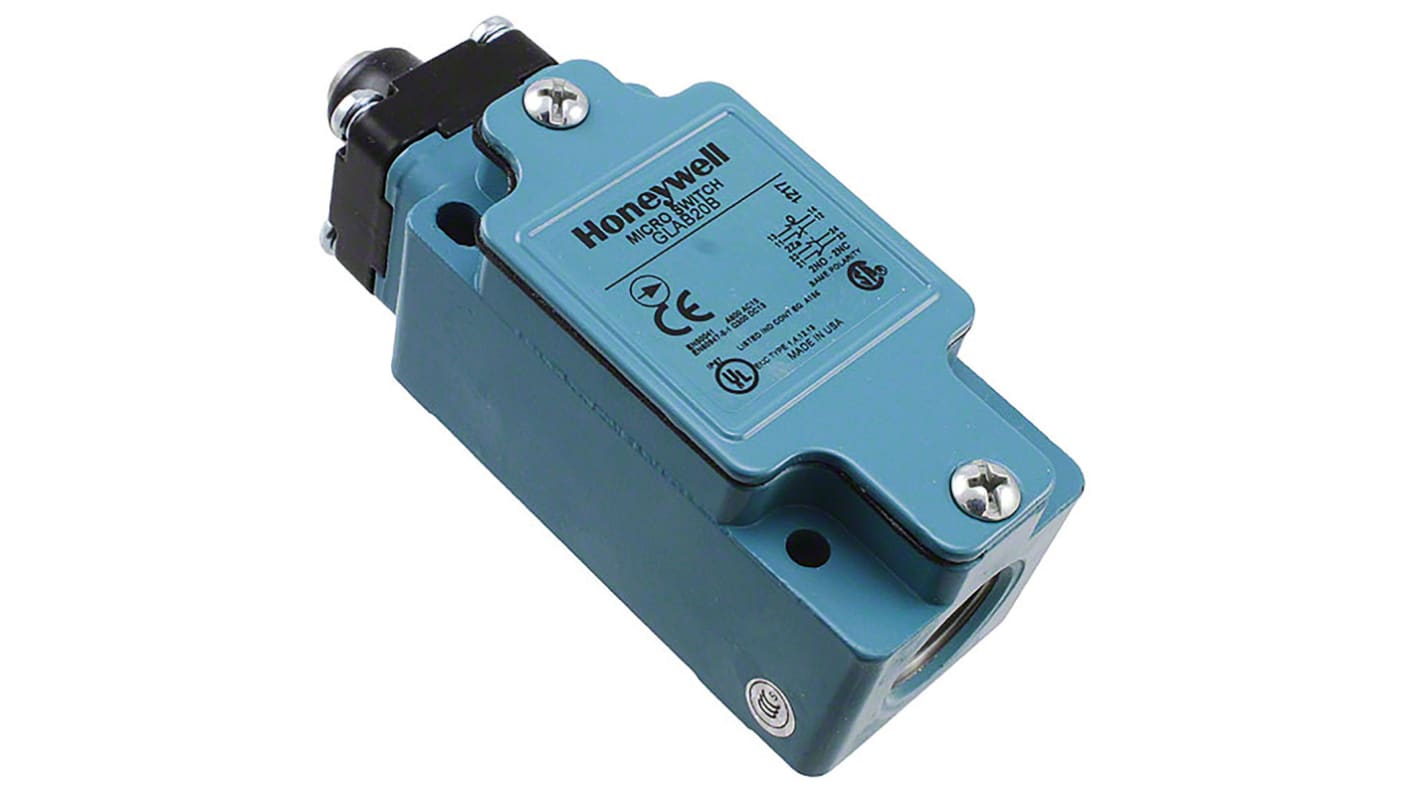 Honeywell GLA Series Plunger Limit Switch, 2NO/2NC, IP67, DPDT, Die Cast Zinc Housing, 600V ac Max, 6A Max