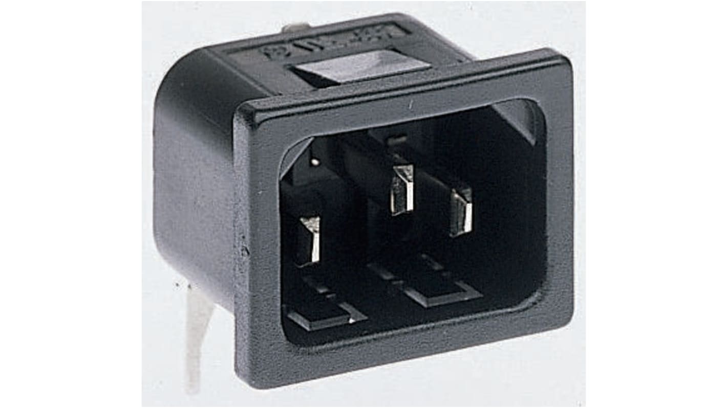 Bulgin C14 Right Angle Snap-In IEC Connector Male, 10A, 250 V
