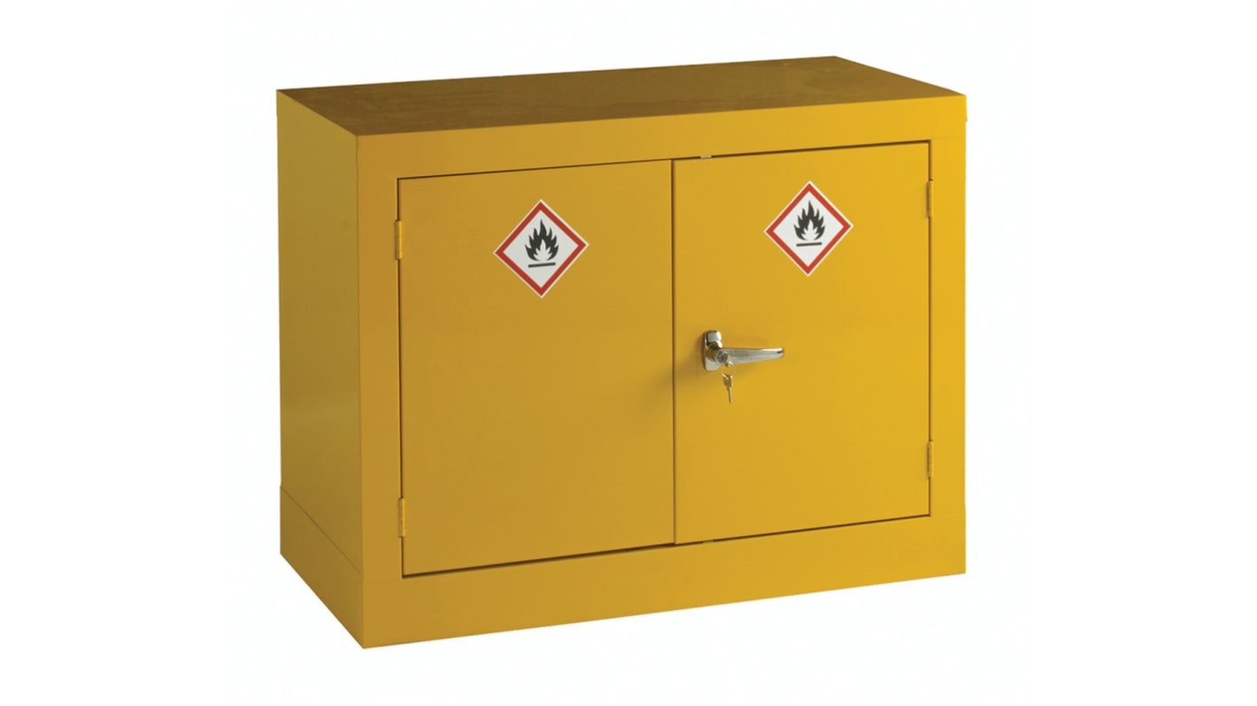 RS PRO Skab til opbevaring af farlige materialer Gul Stål Ja 2 Doors, 712mm x 915mm x 459mm