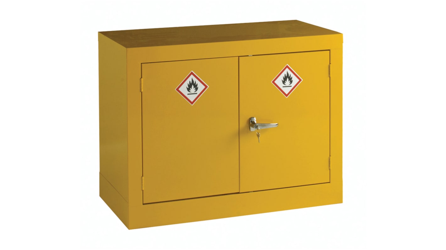 RS PRO Yellow Steel Lockable 2 Door Hazardous Substance Cabinet, 712mm x 915mm x 459mm