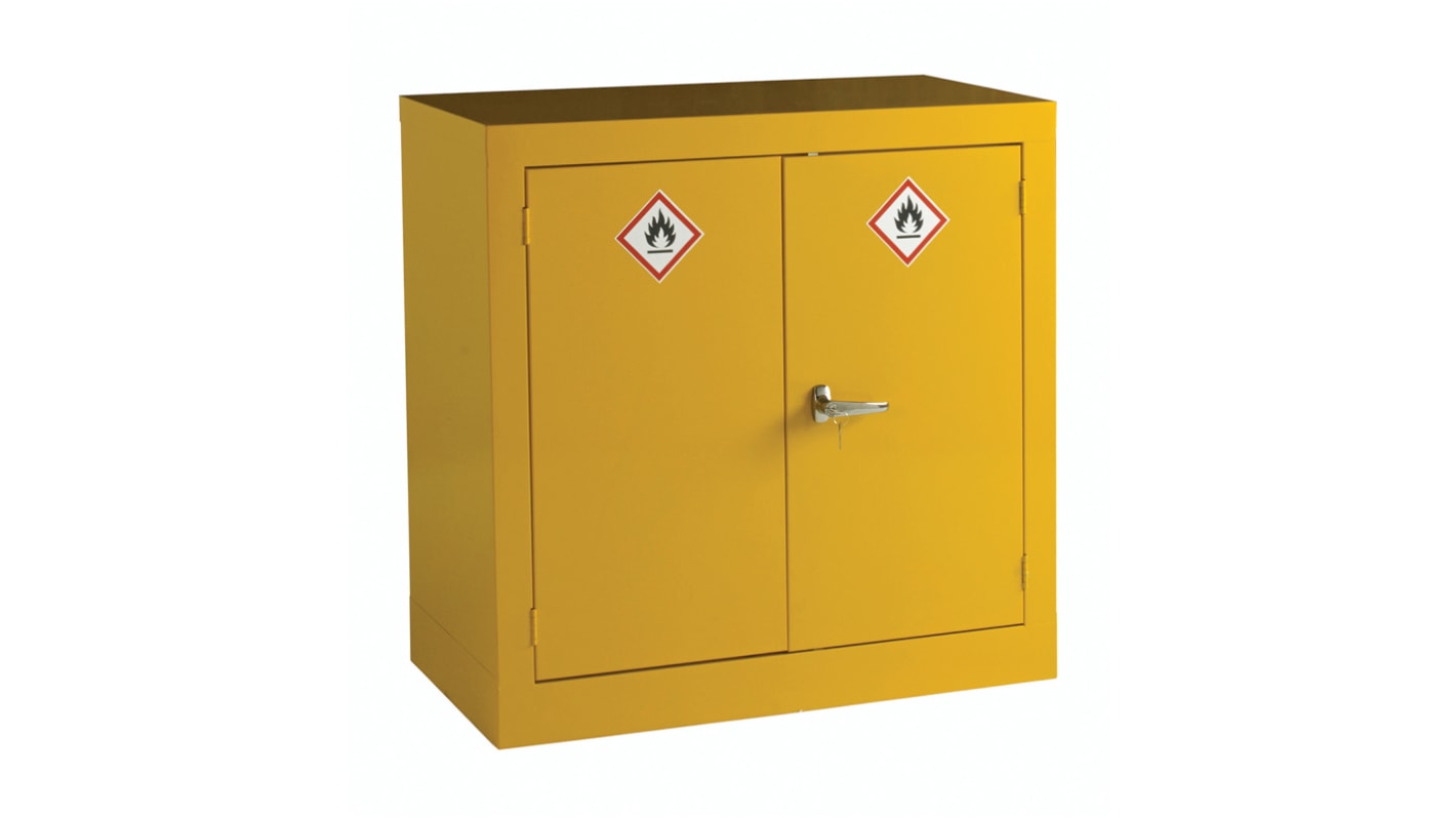 RS PRO Yellow Steel Lockable 2 Door Hazardous Substance Cabinet, 915mm x 915mm x 459mm