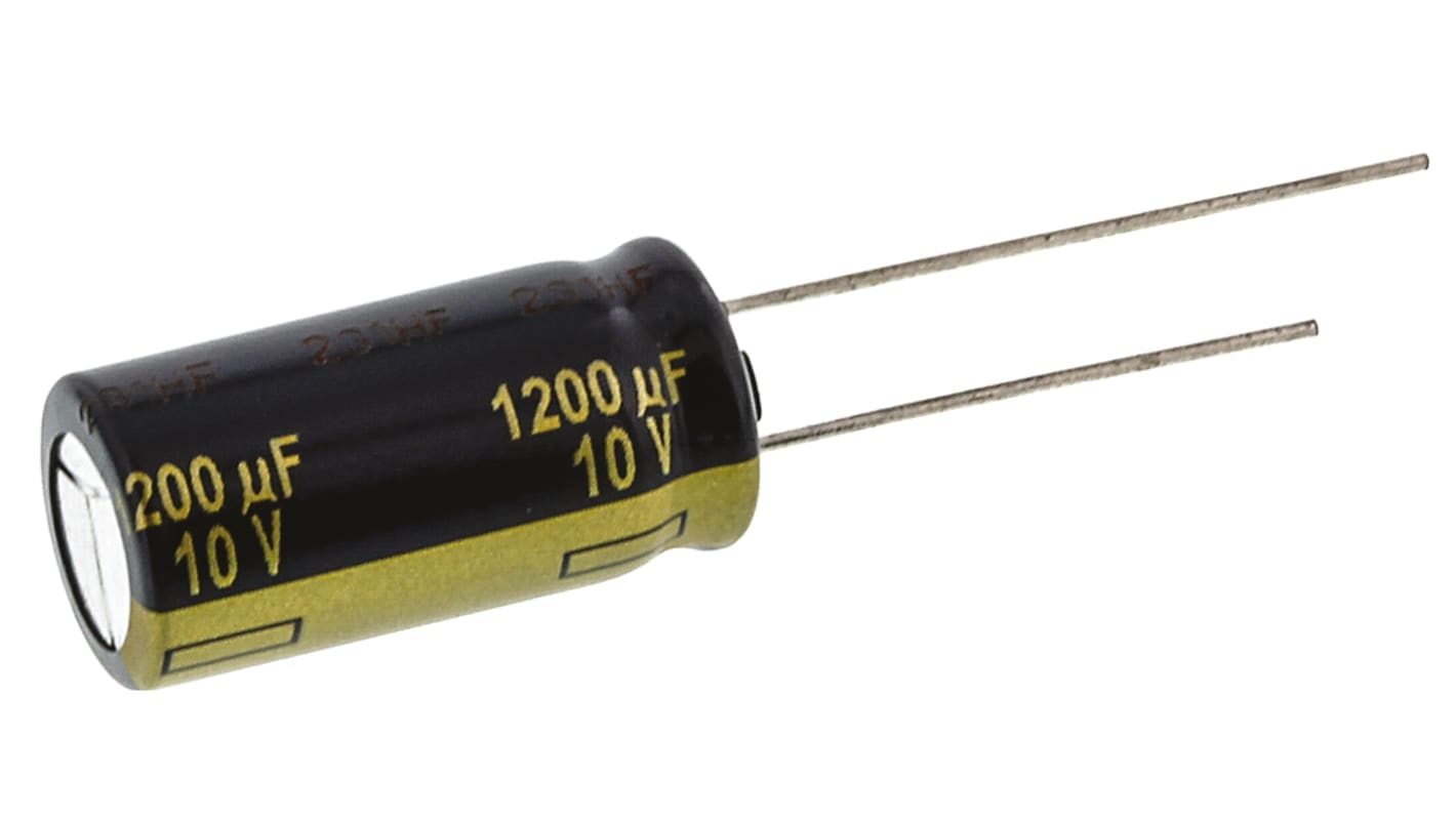 Condensatore Panasonic, serie FC Radial, 1200μF, 10V cc, ±20%, +105°C, Radiale, Foro passante