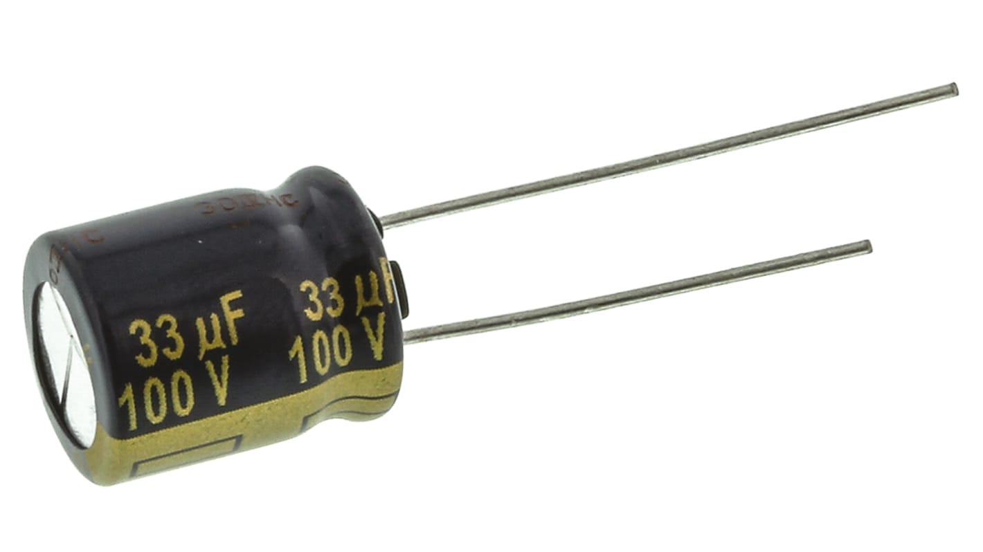 Panasonic 33μF Aluminium Electrolytic Capacitor 100V dc, Radial, Through Hole - EEUFC2A330