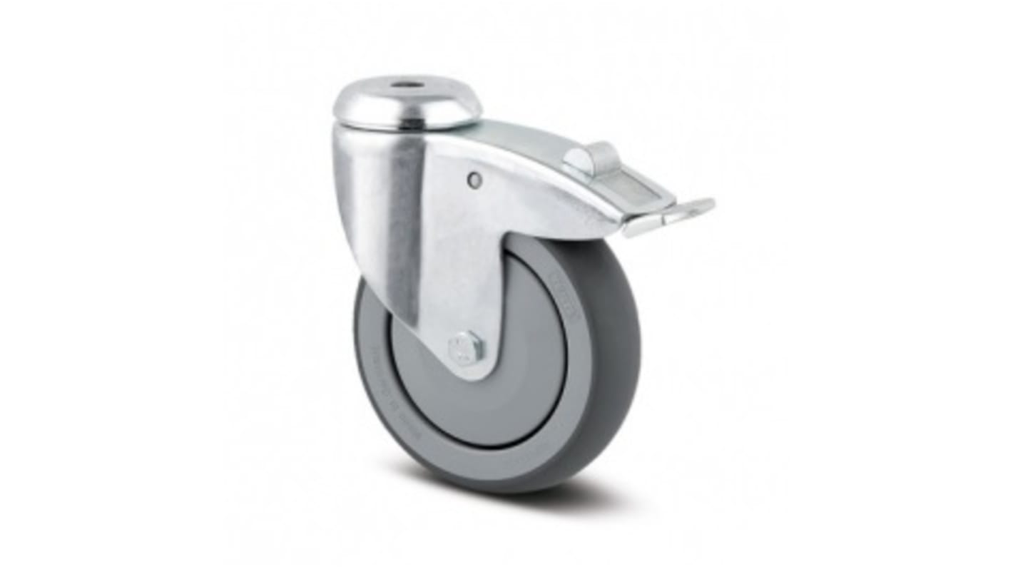 Tente Drehlager Lenkrolle, Rad ø 100mm, 80kg, Ges H. 137mm, Rad B. 32mm, Gewindebolzen, Gummi-Material inkl Bremse