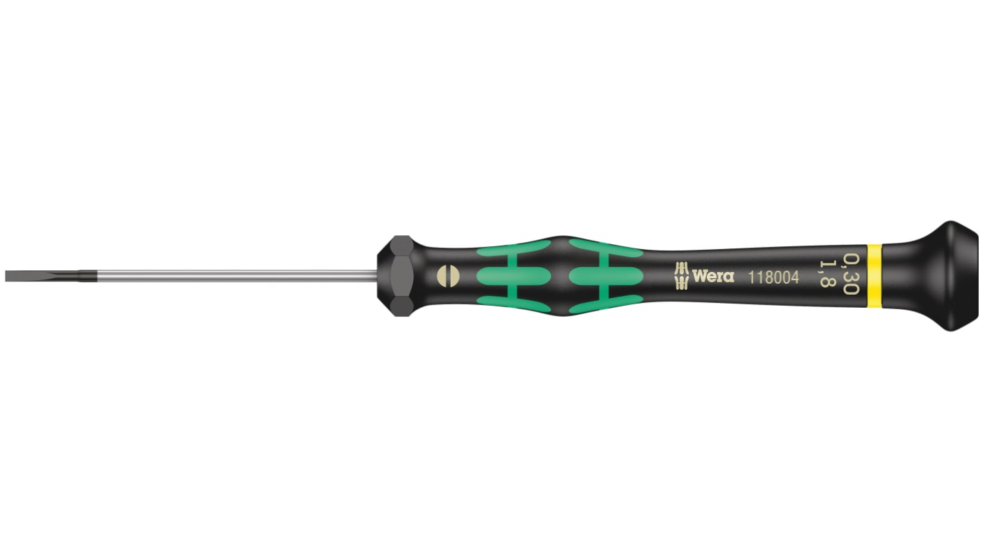 Wera Slotted Precision Screwdriver, 1.8 x 0.3 mm Tip, 60 mm Blade