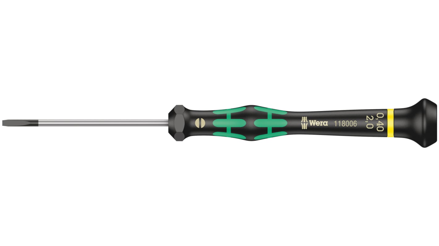 Wera Slotted Precision Screwdriver, 2 x 0.4 mm Tip, 60 mm Blade, 157 mm Overall