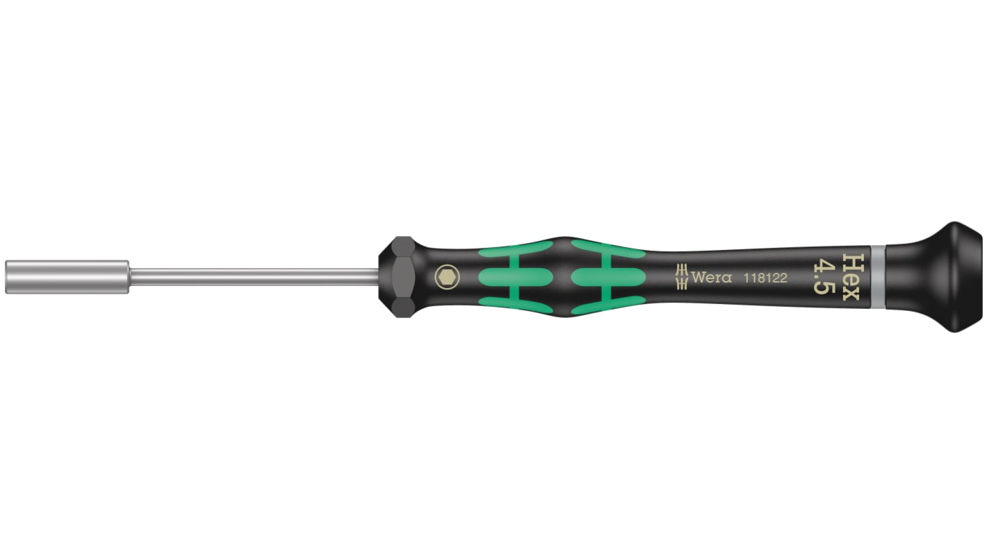 Wera Hexagon Nut Driver, 4.5 mm Tip, 60 mm Blade, 157 mm Overall