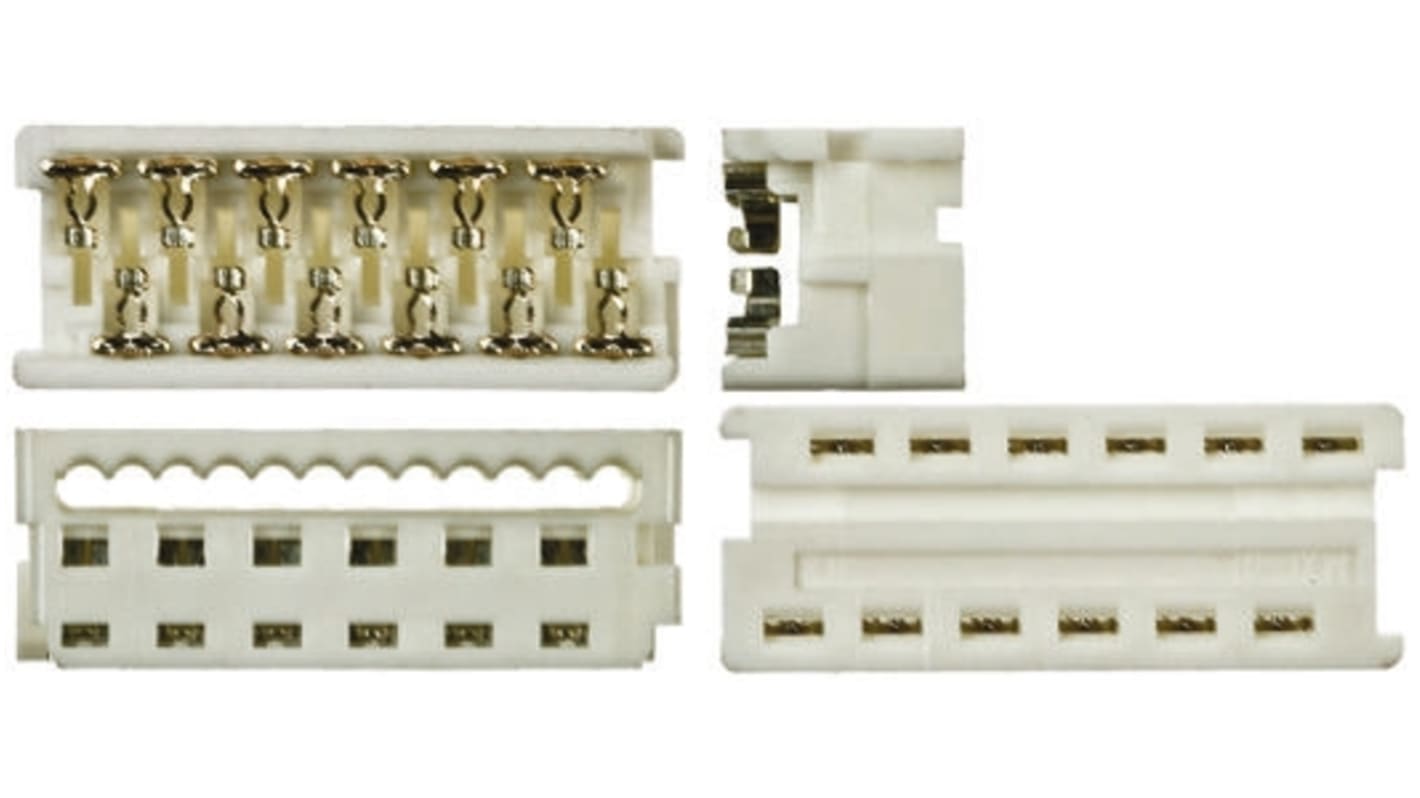 Molex IDC连接器, 母座, 20p, 1.27mm间距, 2排, 电缆安装, IDC端接, 直角, Picoflex系列
