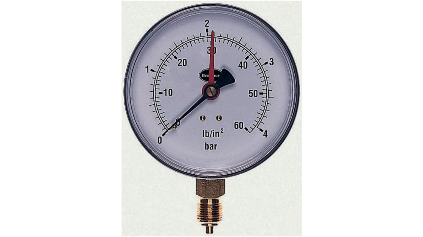 Brannan Analogue Pressure Gauge 4bar Bottom Entry, 34/653/0, With RS Calibration, 0bar min.