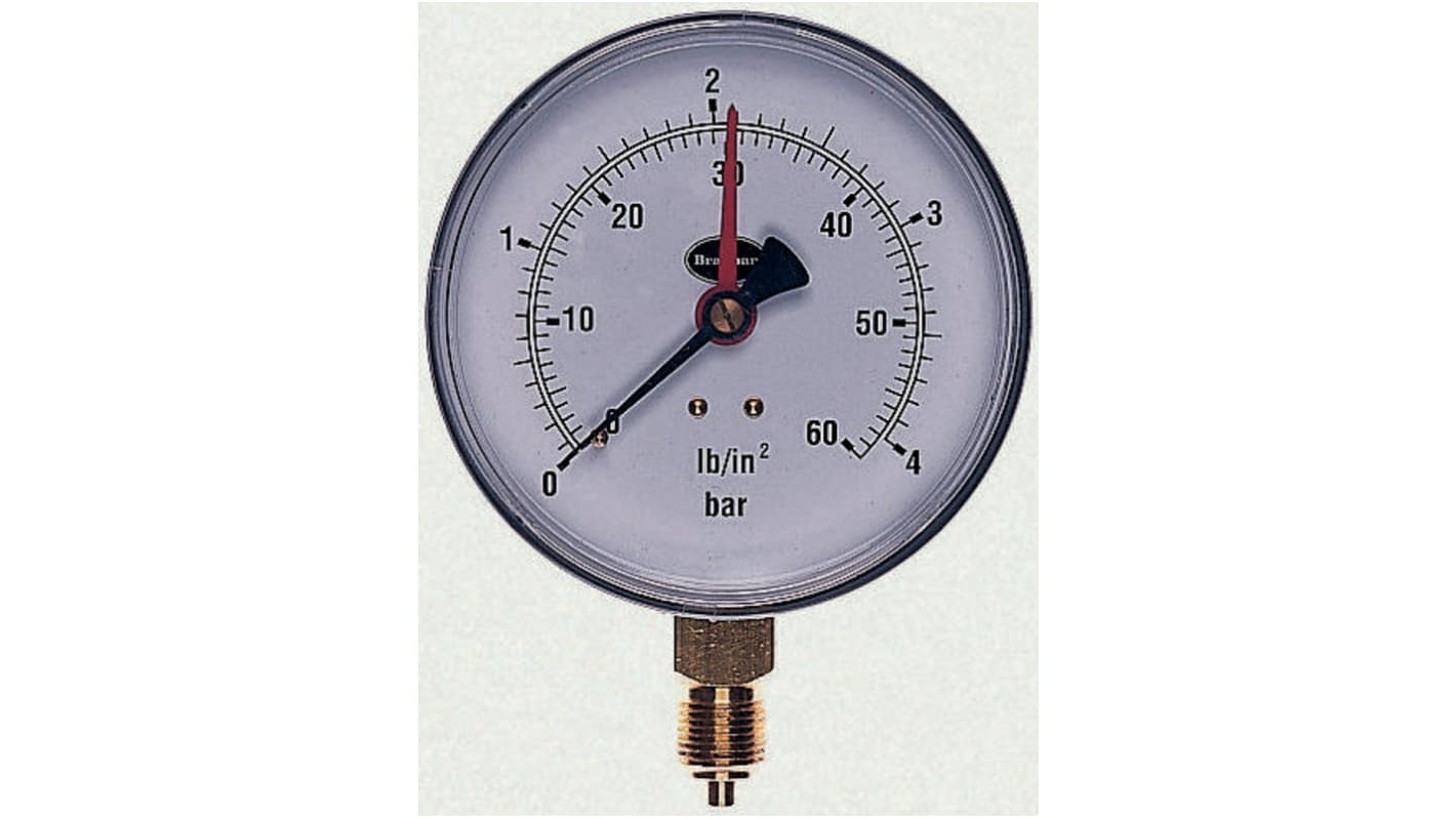 Brannan G 3/8 Analogue Pressure Gauge 2.5bar Bottom Entry, 34/652/0, 0bar min.