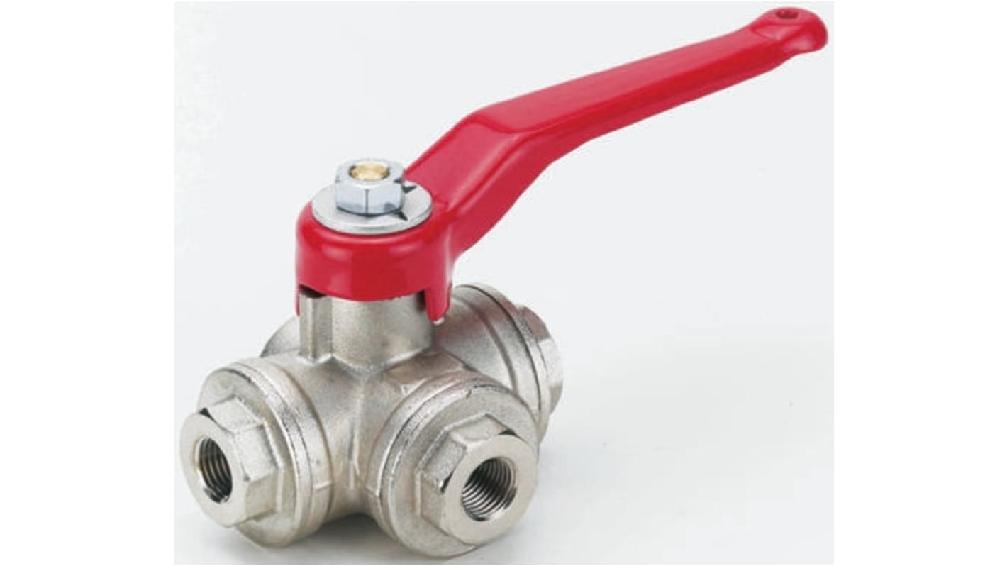 RS PRO Brass 3 Way, Reduced Bore Ball Valve, Threaded, BSPP 1-1/4in
