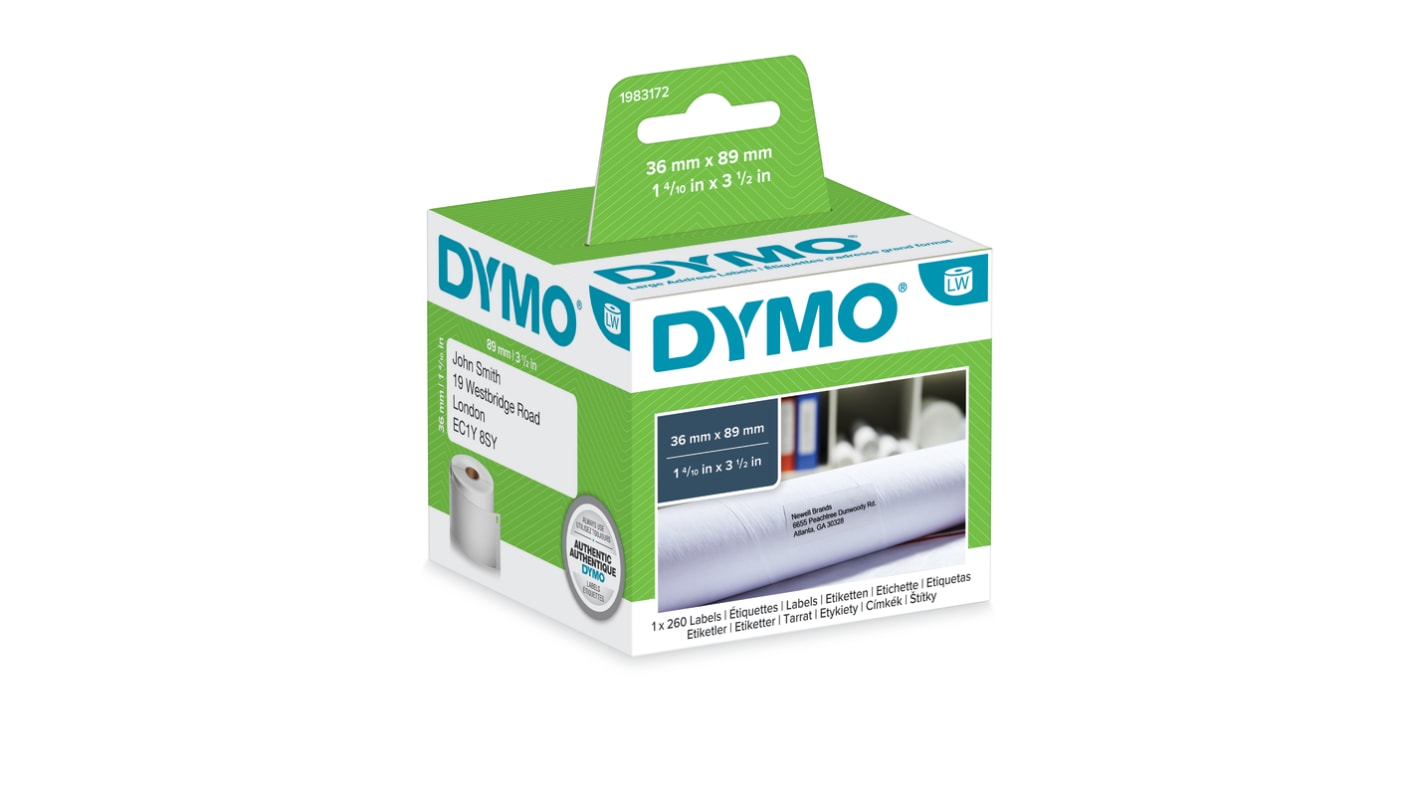 Dymo White Black Print Label Roll, 190mm Width, 38mm Height, 110Per Roll Qty