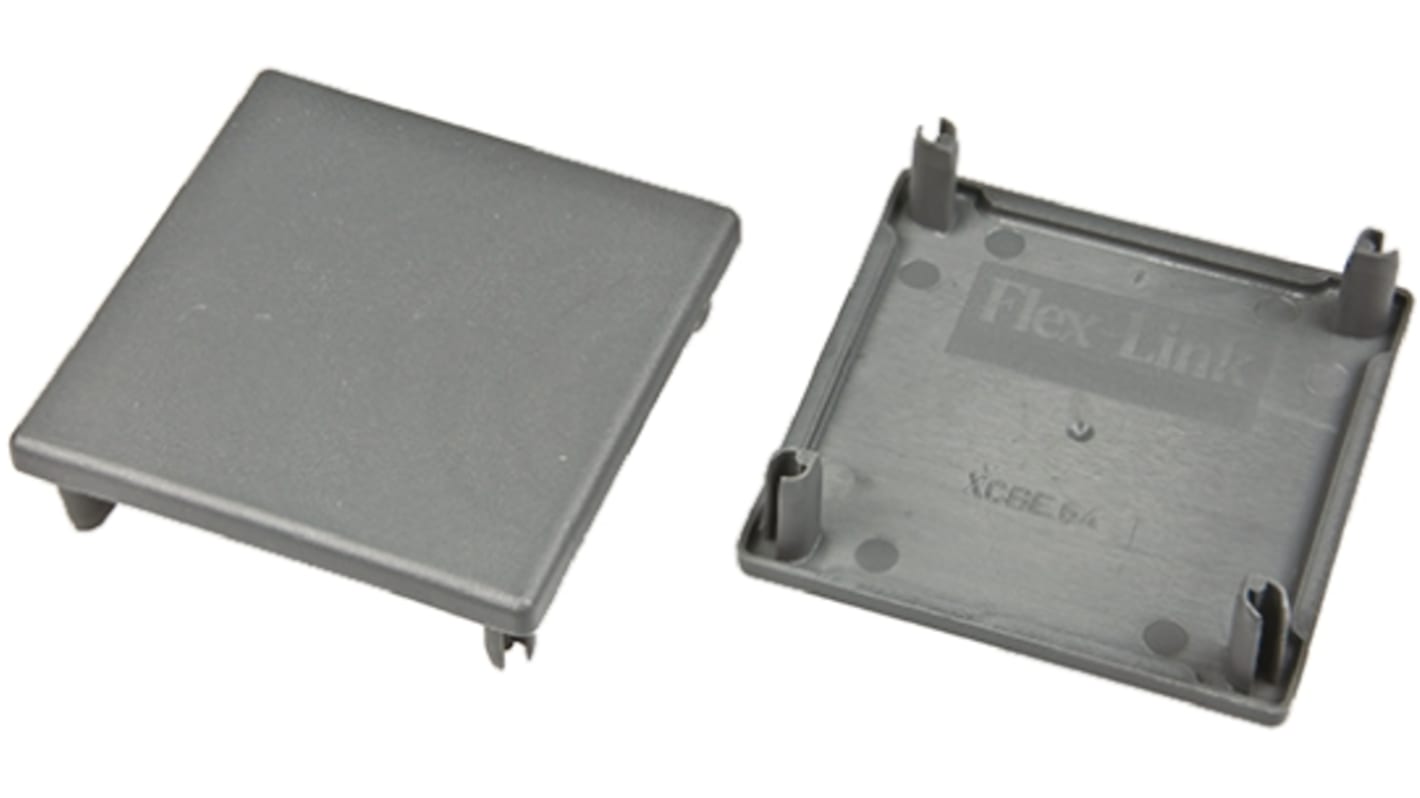 FlexLink Grey Square End Cap, 64 mm Strut Profile, 11mm Groove