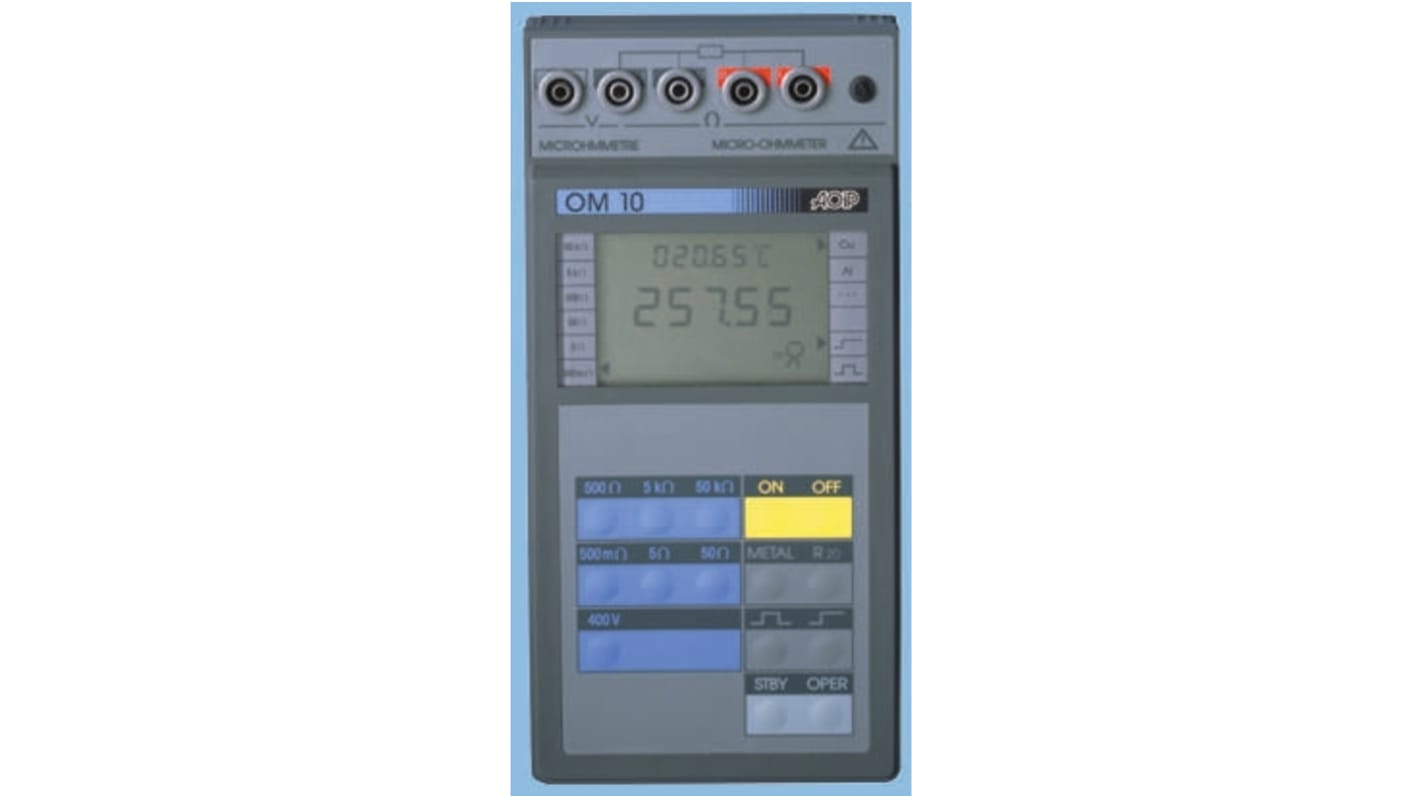 Aoip Instrumentation OM 10 Handheld Ohmmeter, 50000 Ω Max, 0.1 °C, 1 V, 10 μΩ Resolution, 4 Wire