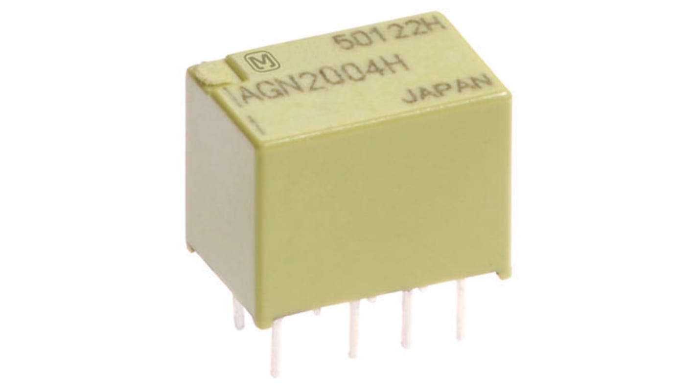 Panasonic 电源信号继电器, 4.5V 直流线圈, DPDT, PCB安装, 1A切换, 闭锁型