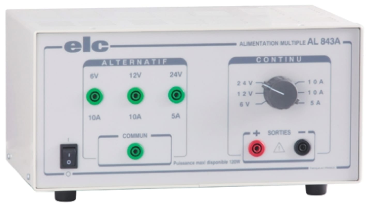 Alimentatore da banco ELC AL 843A, 3 uscite, 6 → 12 V → 24V ca/cc, 5A, 120W