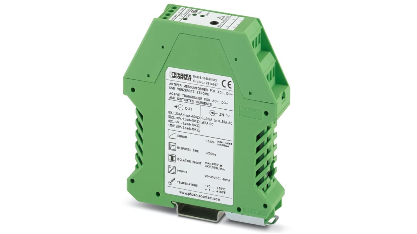 Phoenix Contact MCR-S10 Series Current Measuring Transducer, Current Input, Current Output, 20 → 30V dc Supply