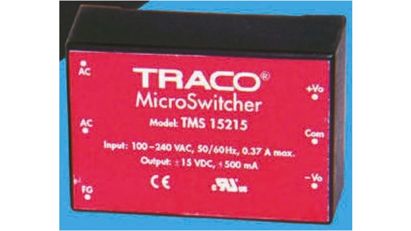 TRACOPOWER Switching Power Supply, TMS 25115, 15V dc, 1.6A, 25W, 1 Output, 110 → 375 V dc, 85 → 264 V ac