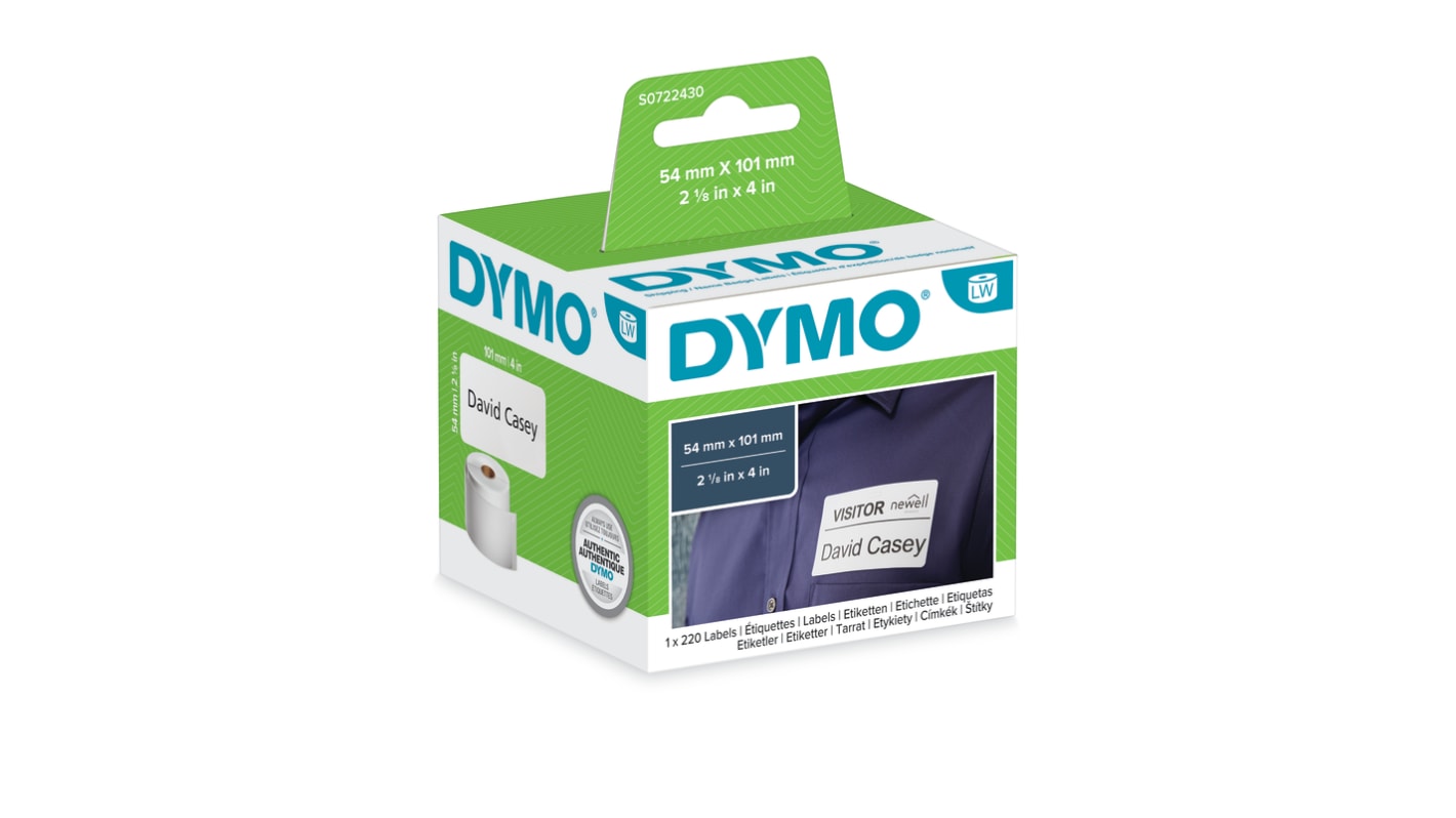 Dymo White Black Print Label Roll, 101mm Width, 54mm Height, 220Per Roll Qty