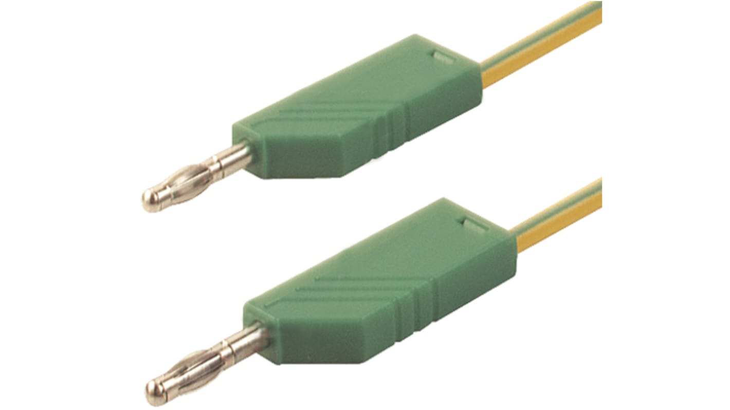 Cordon de test 4mm,  Hirschmann, 32A, 60V c.c. Vert/Jaune, longueur de fils 1m