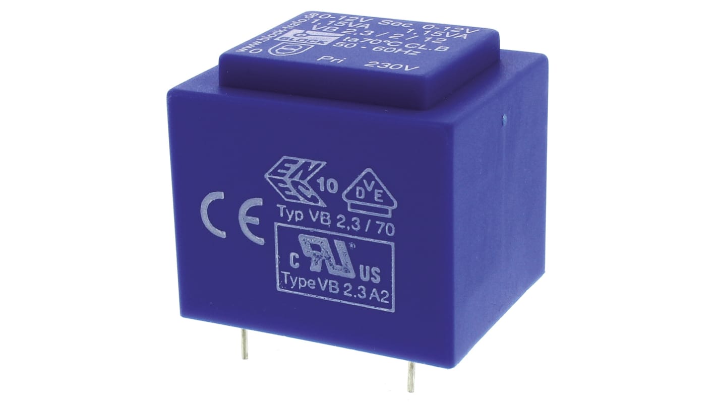 Block 12V ac 2 Output Through Hole PCB Transformer, 2.3VA