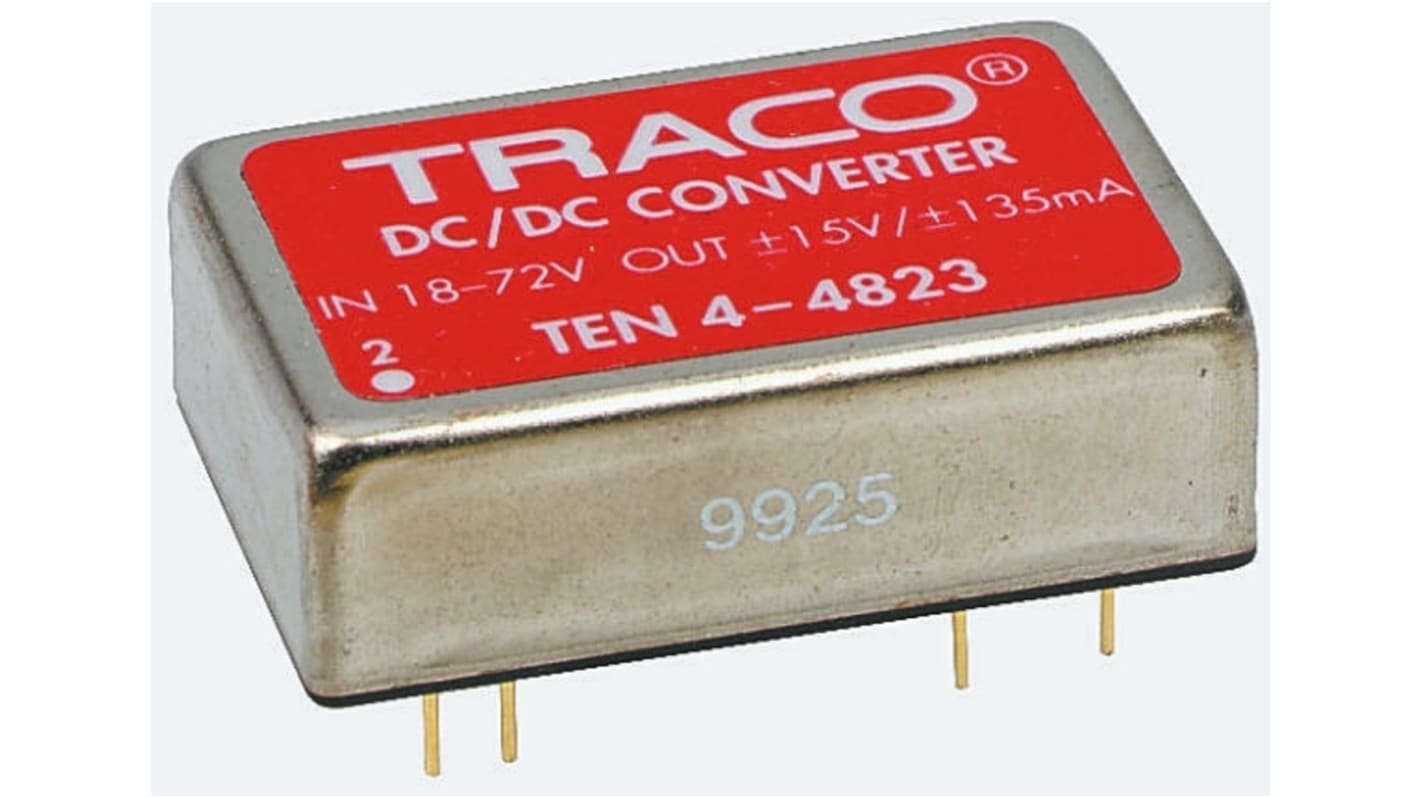 TRACOPOWER TEN 4 DC-DC Converter, ±12V dc/ ±165mA Output, 18 → 72 V dc Input, 4W, Through Hole, +75°C Max Temp