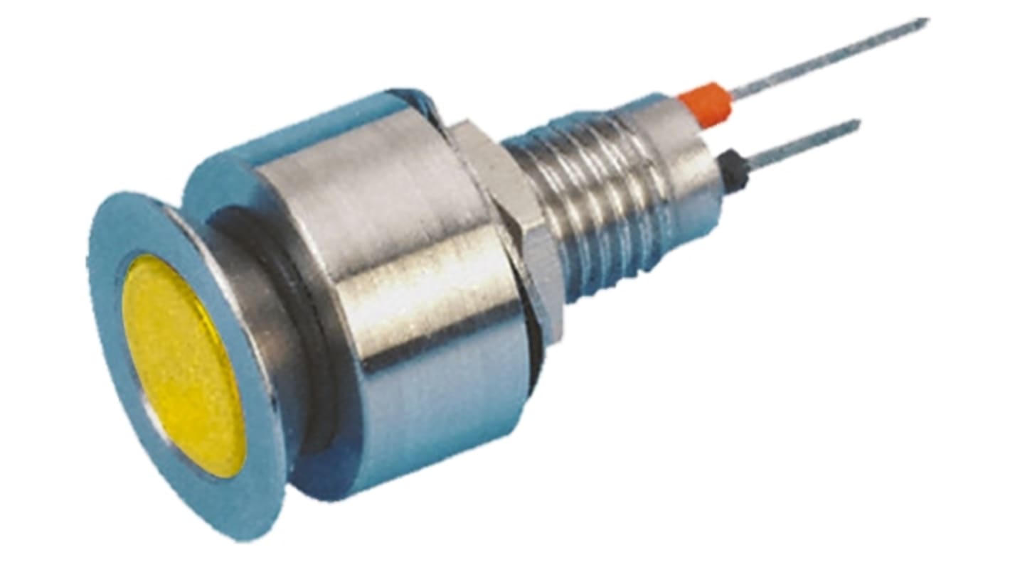 Marl 黄色LED指示灯, 12V 直流, 20mA, 6.1mm安装孔径