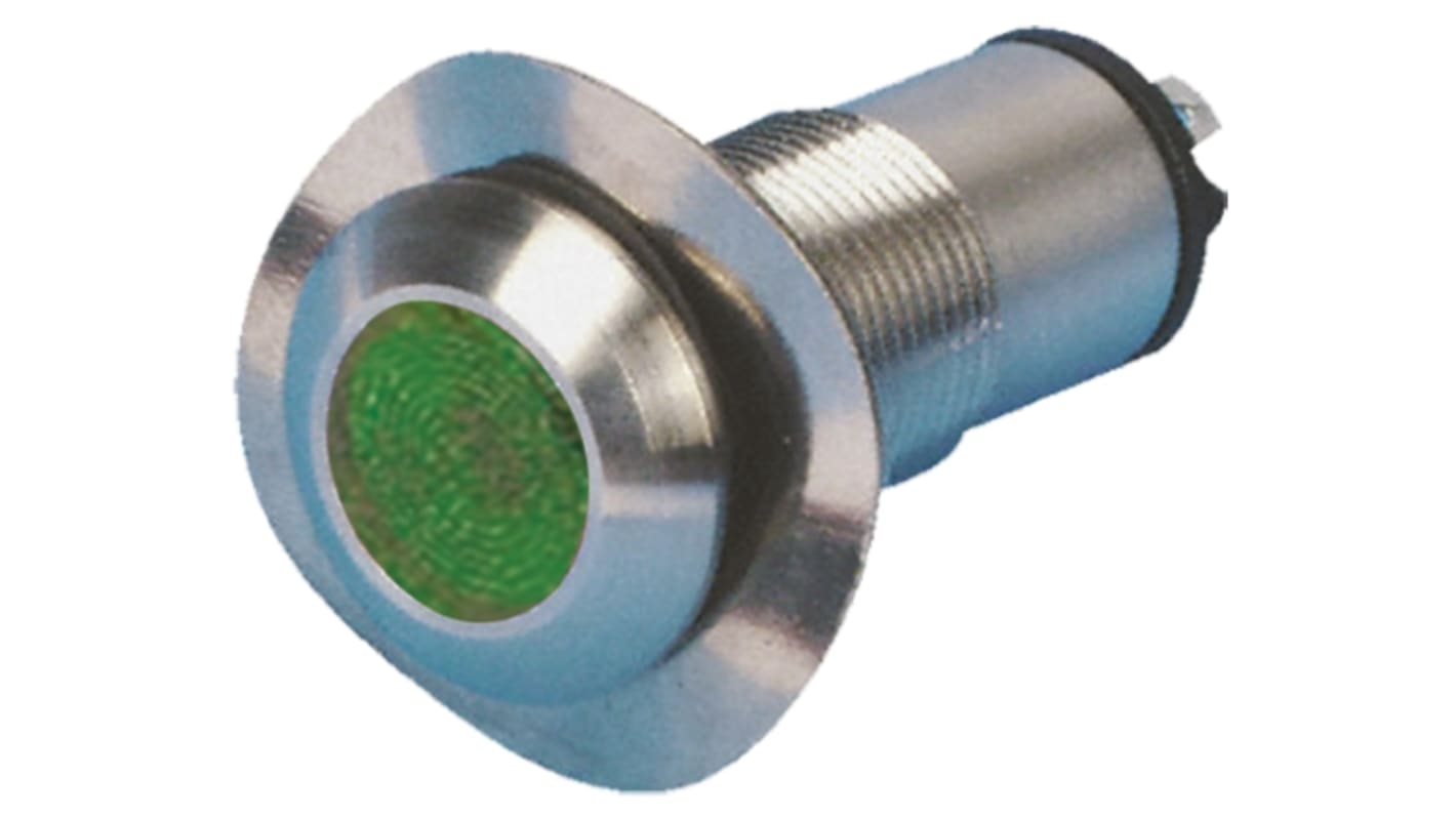 Marl Green Panel Mount Indicator, 24V dc, 13mm Mounting Hole Size, Solder Tab Termination, IP67