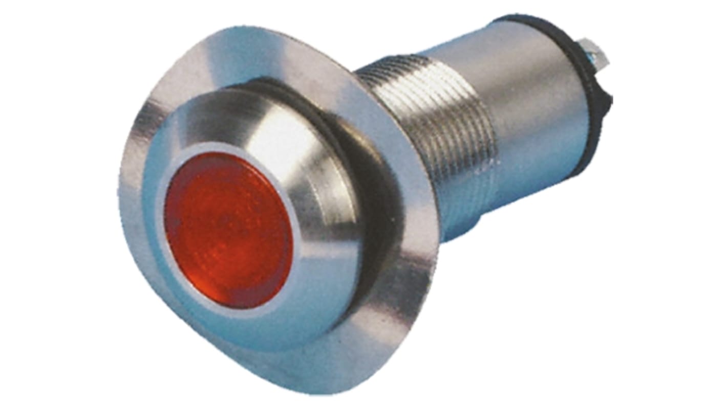 Marl Red Panel Mount Indicator, 230V ac, 13mm Mounting Hole Size, Solder Tab Termination, IP67