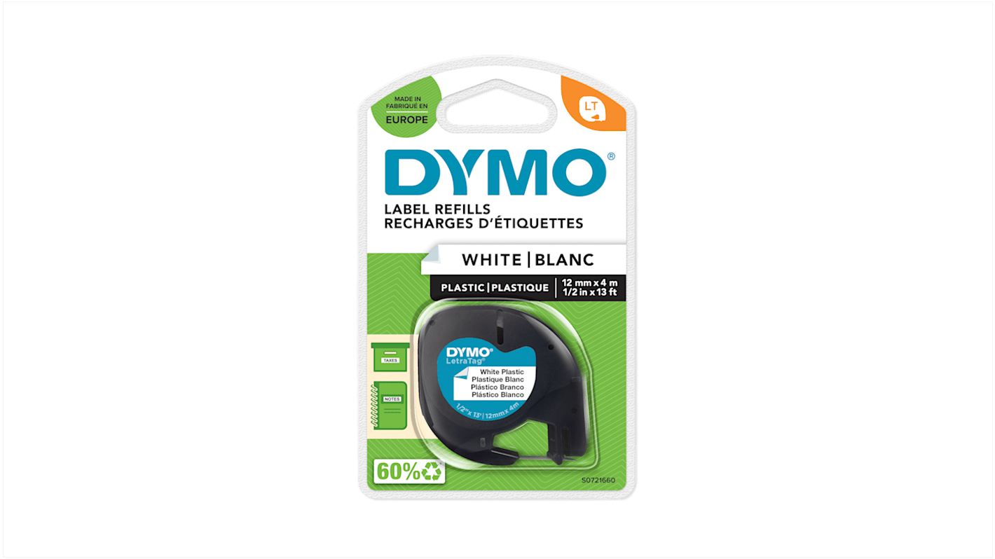 Nastro per etichettatrici Dymo 12 mm x 4 m Nero su Bianco