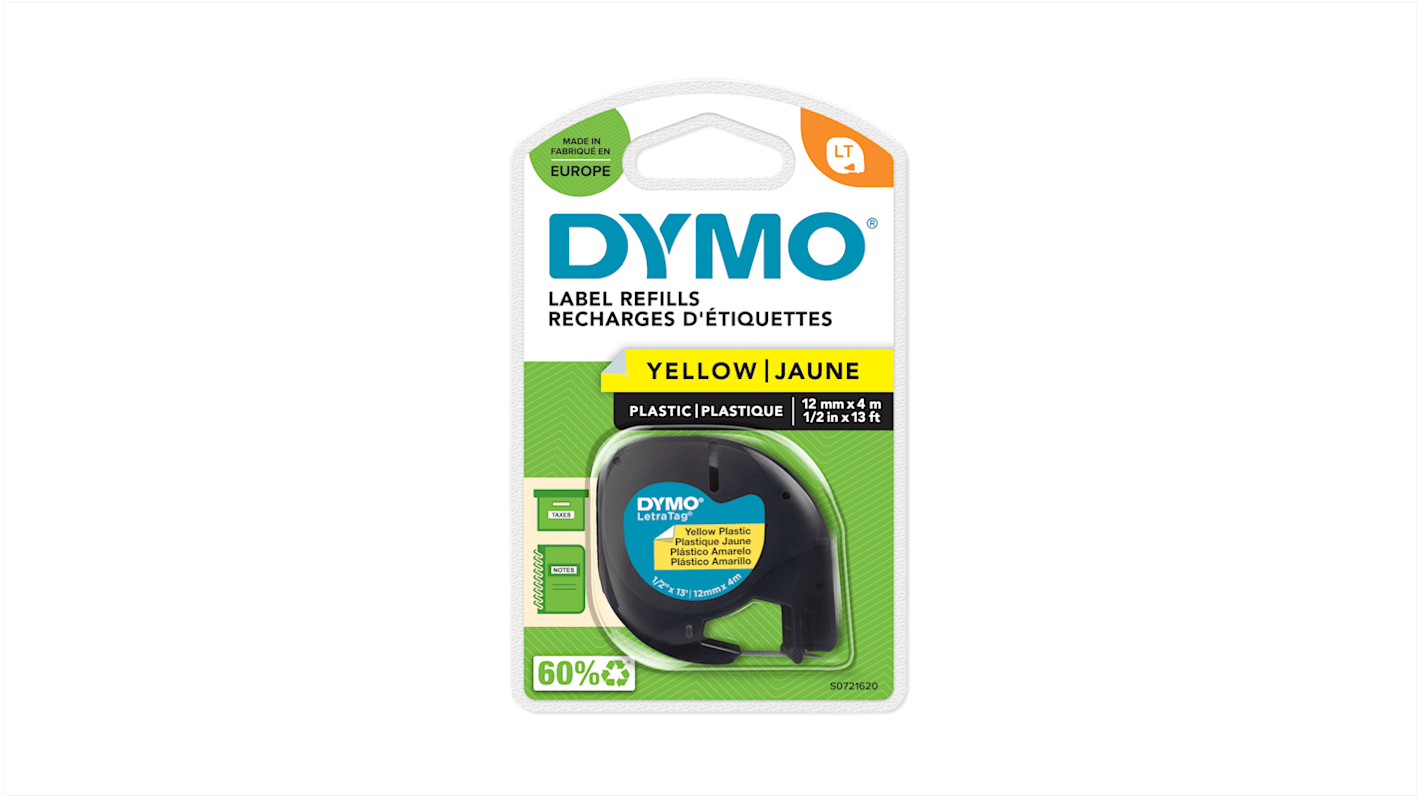 Dymo Black on Yellow Label Printer Tape, 4 m Length, 12 mm Width
