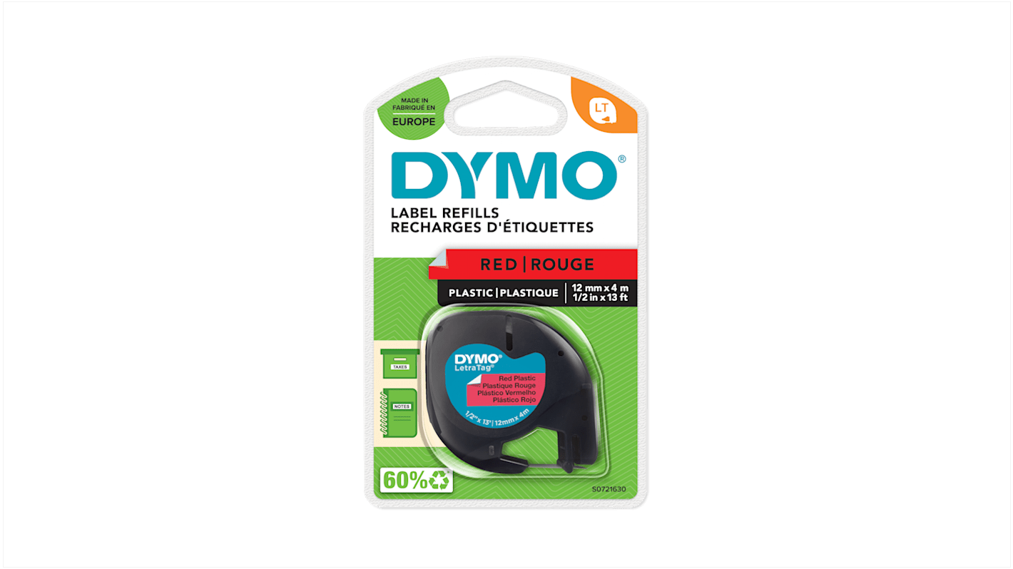 Dymo Black on Red Label Printer Tape, 4 m Length, 12 mm Width