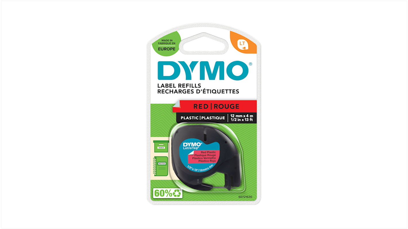 Nastro per etichettatrici Dymo 12 mm x 4 m Nero su Rosso