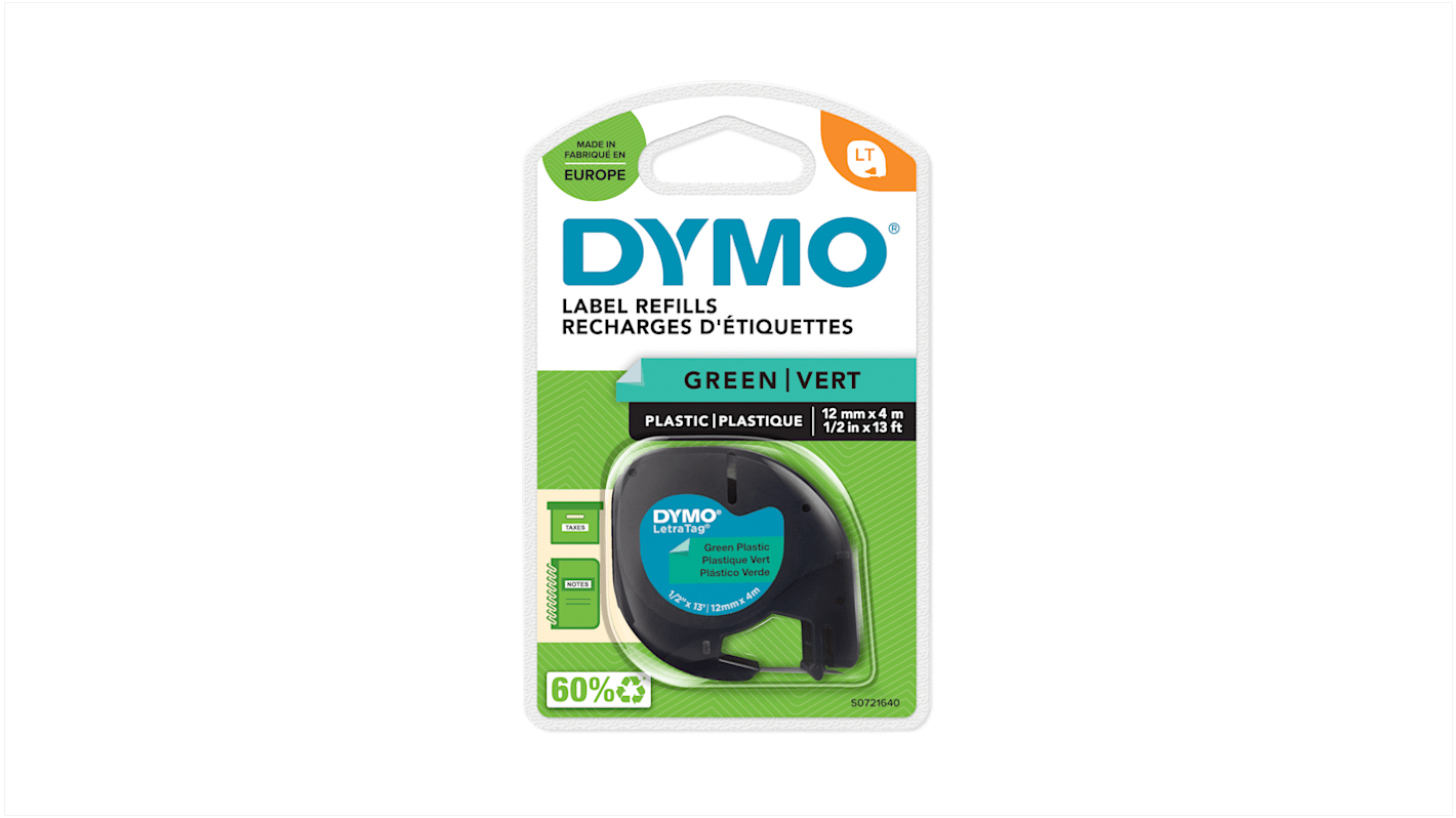 Nastro per etichettatrici Dymo 12 mm x 4 m Nero su Verde