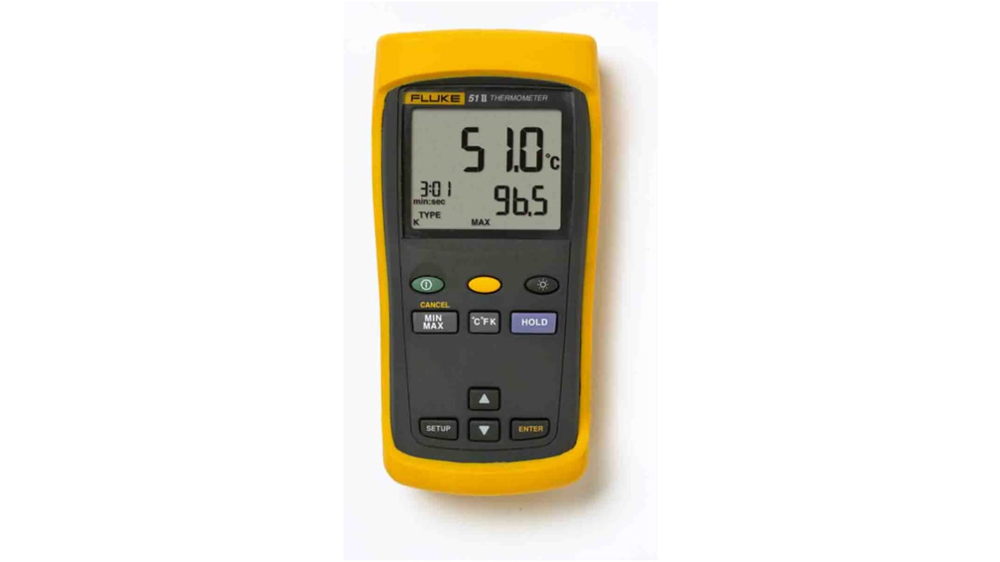 Fluke 51 II Wired Digital Thermometer for Industrial Use, E, J, K, T Probe, 1 Input(s), +1372°C Max, ±0.3 K Accuracy