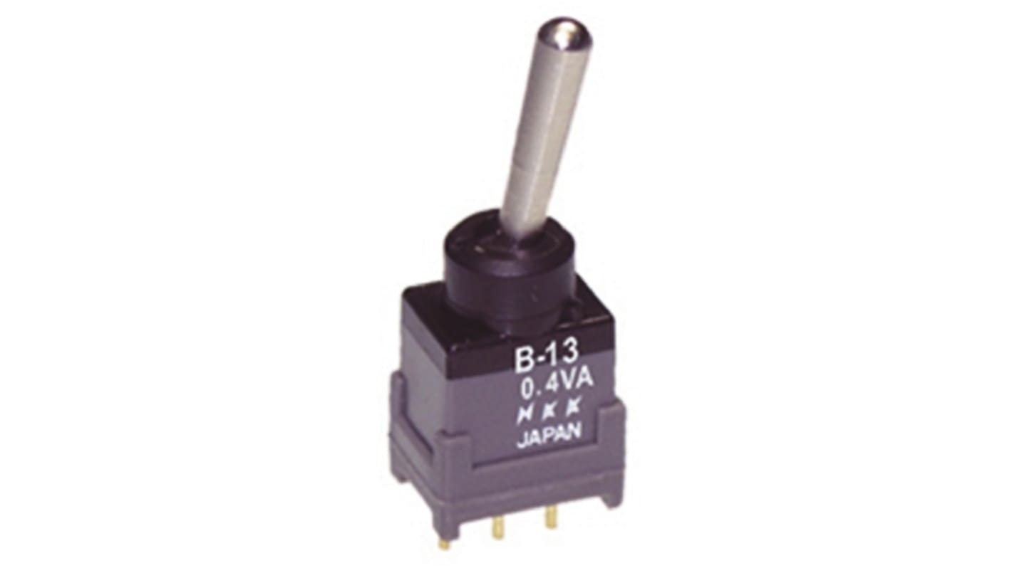 NKK Switches トグルスイッチ, On-Off-On, SPDT, 100 mA @ 28 V ac/dc, PCB